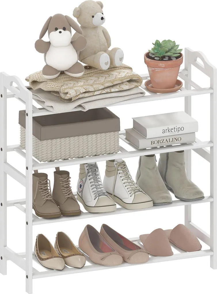 Petit meuble chaussures 12 paires en bambou robuste de coloris blanc