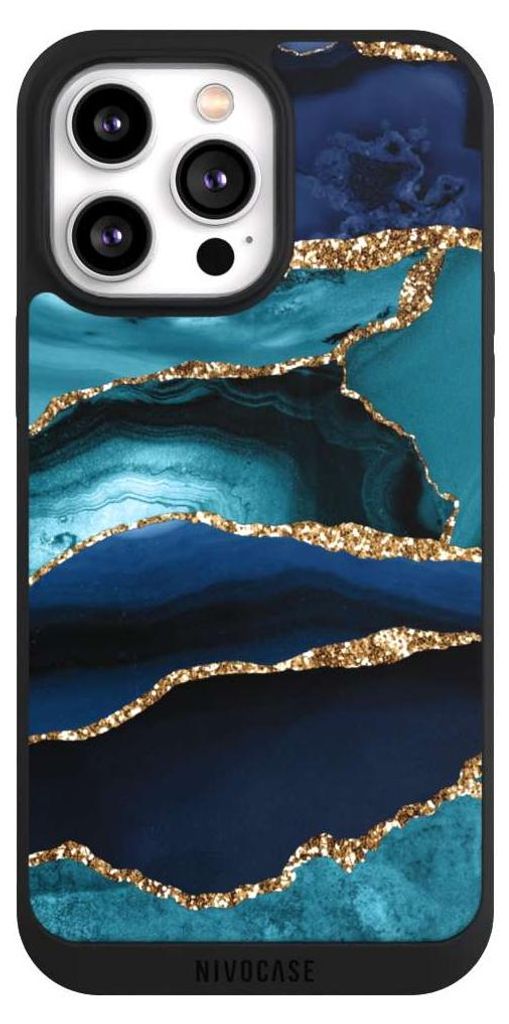 NIVOCASE Handyhülle für Apple iPhone 14 Pro Max Hülle NIVOpure Case Schwarz Glitzer Look Marmor Trends
