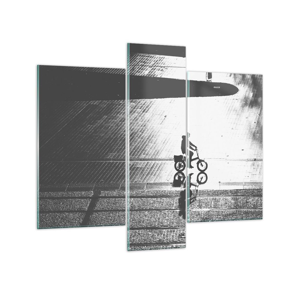 Bilder auf glas - 3 Teile - Schwarzweiß Radfahrer Einsamkeit - 95x80cm - Glasbilder - Wandbilder - Bilder - Wanddekoration aus Glas - Glas Bilder ...