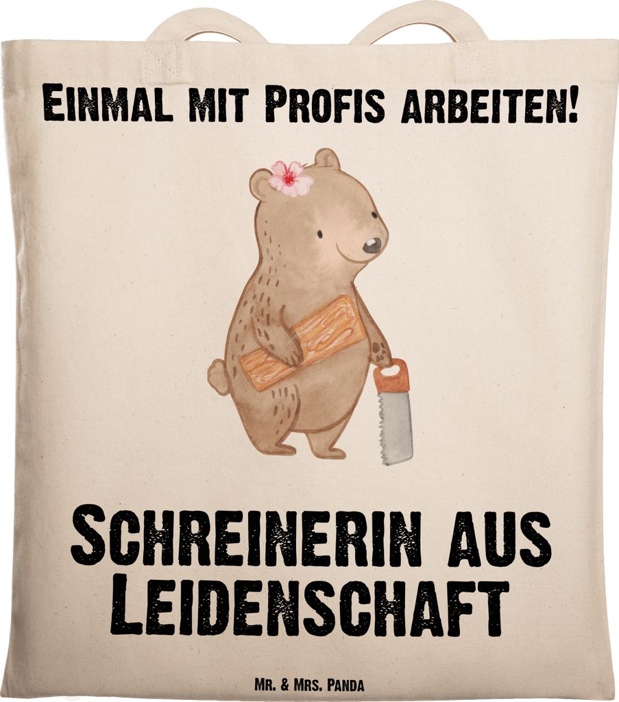 Mr. & Mrs. Panda Tote Bag Schreinerin Leidenschaft - Transparent - Geschenk, Tasche, Schultasche, festivaltasche, Laptoptasche, Uni