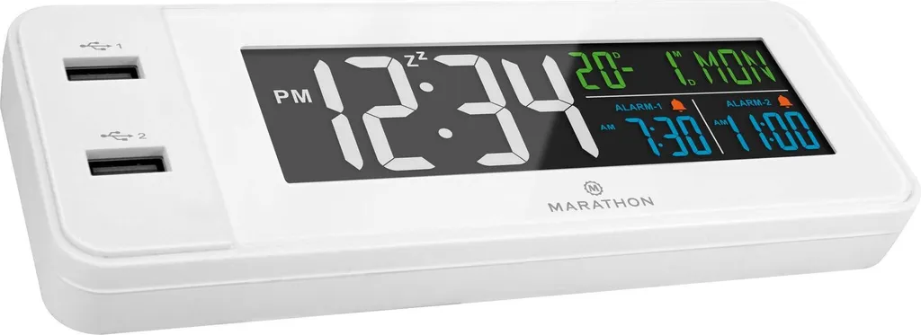 Réveil Marathon CL030072WH Écran LED Couleur avec 2 Ports USB de Charge