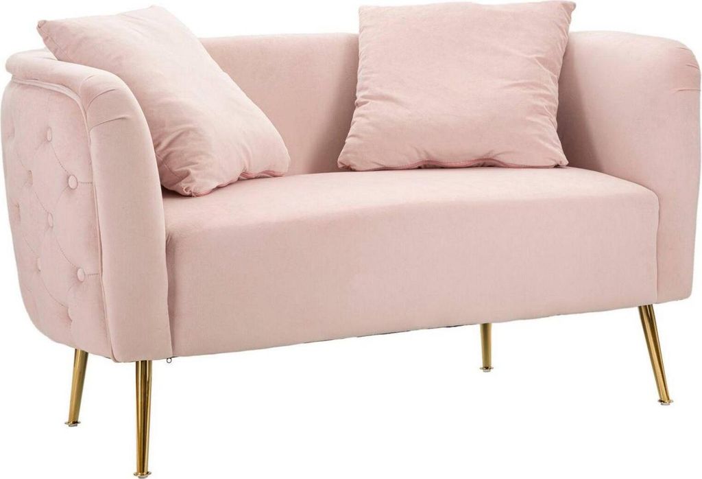2-Sitzer festes Sofa Cappa, lineares Sofa, Sofa für Wohnzimmer, Lineare Stoffstruktur, 127x74 h71 cm, Rosa