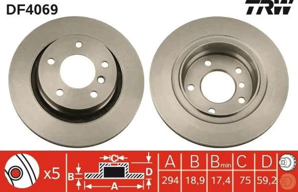 Disque de Frein Haute Qualité TRW DF4069 OE 34216855154 pour Série 3