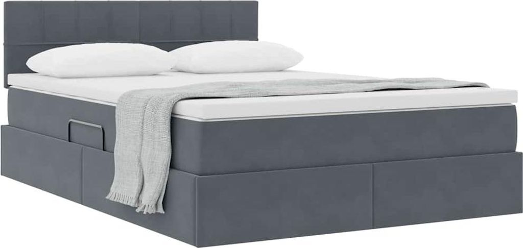 Eleganter Möbel Aufbewahrungsbett mit Matratze Dunkelgrau 140 x 190cm Samt - CJG161716 - Klassische BettenJugendbett Tagesbett
