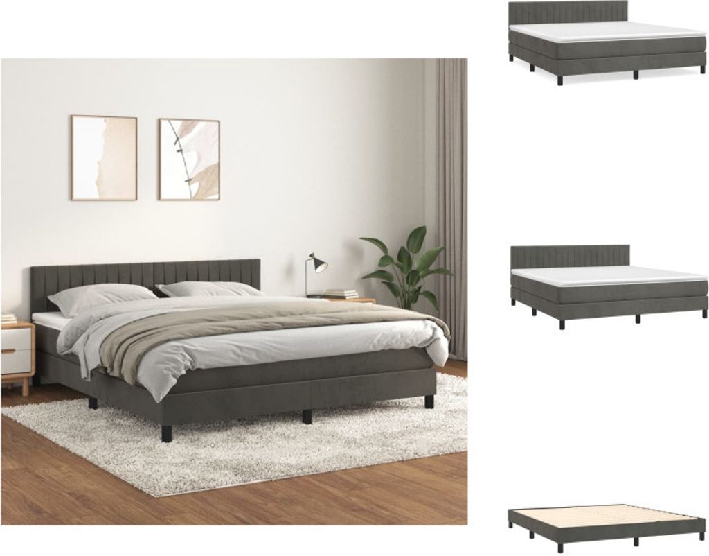 vidaXL Boxspringbett mit Matratze Dunkelgrau 160x200 cm Samt - Betten & Bettgestelle