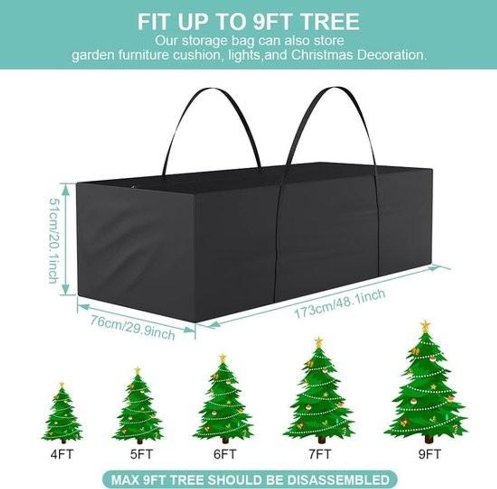 Aufbewahrungstasche für Gartenkissen – UV-beständig und reißfest – 1 Stück – Schwarz – Oxford-Gewebe – 173 x 76 x 51 cm