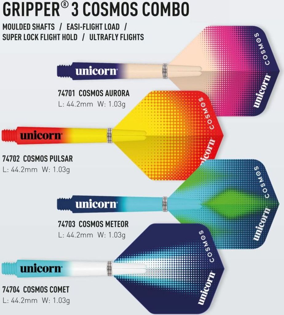 Unicorn Darts Gripper 3 Cosmos Flight & Shaft Combo Meteor Medium 1,03 g Dart-Barell