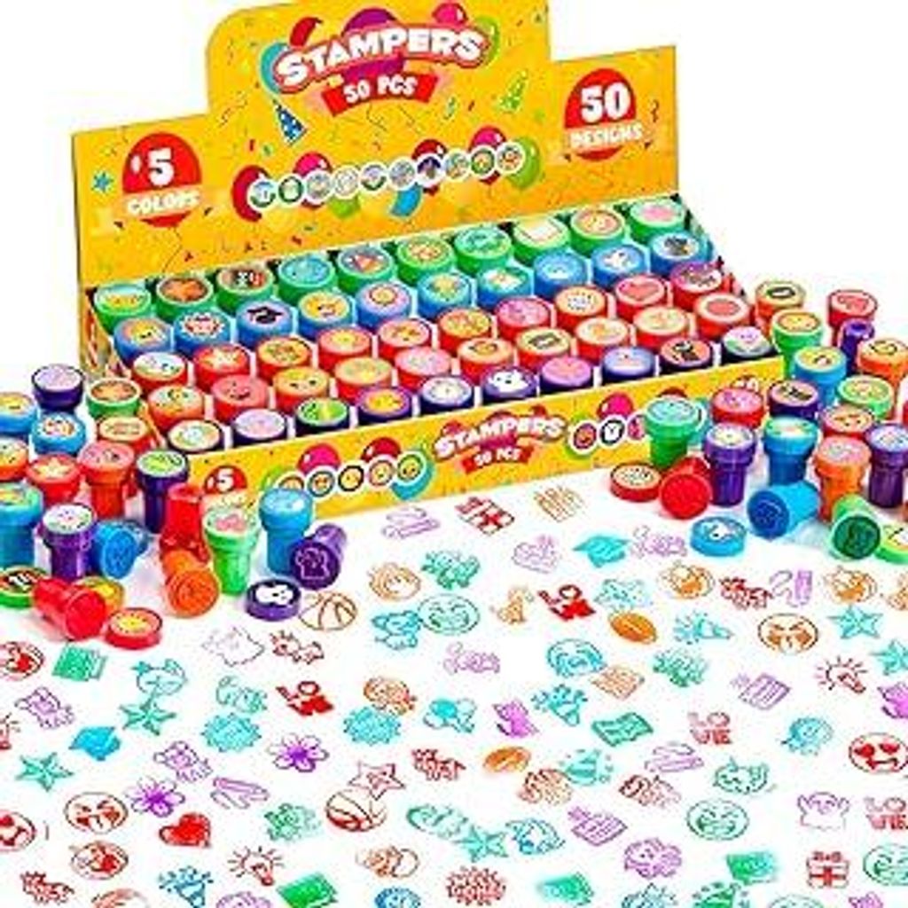 JOYIN 50 Stück mini Stempel Kinder ab 2 Jahre-5 Farben, 50 Designs Kinder Stempel für Mitgebsel Kindergeburtstag, Stempelset Kleine Geschenke fü...