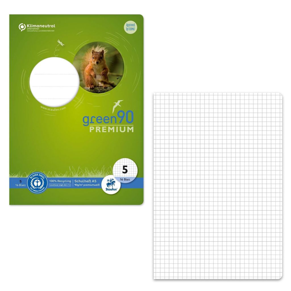 Staufen® Schulheft Premio Lineatur 5 kariert A5 ohne Rand, Produktbild 