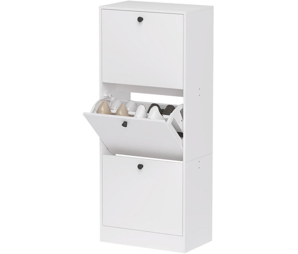 Schuhschrank, Schuhregal, Schuhschränke mit 3 Klappfächer, verstellbar,Weiß
