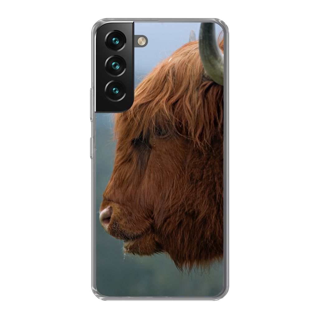 MuchoWow Handyhülle Schutzhülle Hülle für Samsung Galaxy S22 Schottische Highlander - Tiere - Nebel Silikon Softcase Handy Hülle - Mobiltele...