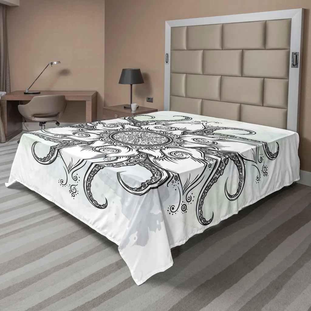 Drap plat anti-plis et facile à laver, linge de lit poulpe gris