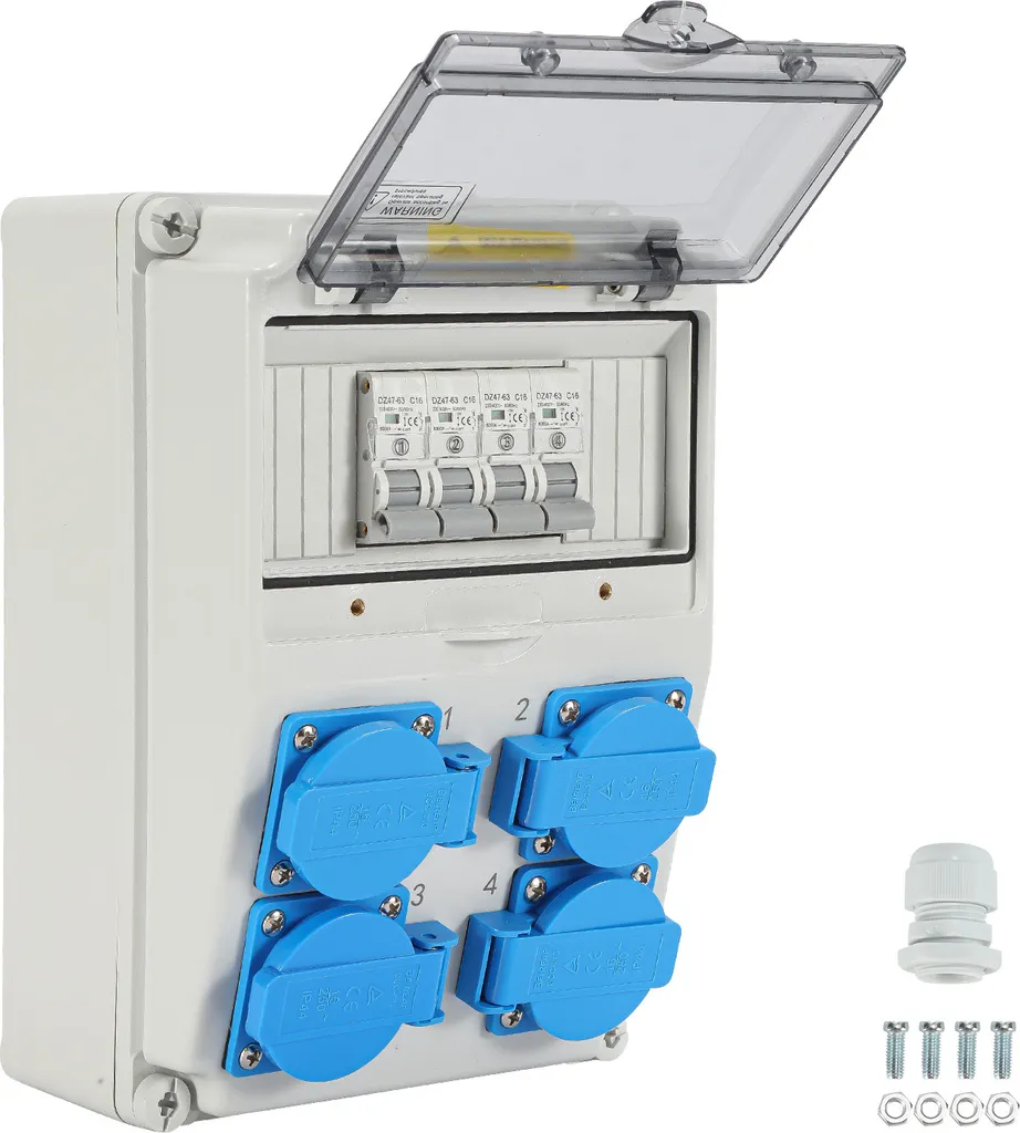 Distributeur mural 16A avec 4 prises Schuko et CEE disjoncteur intégré