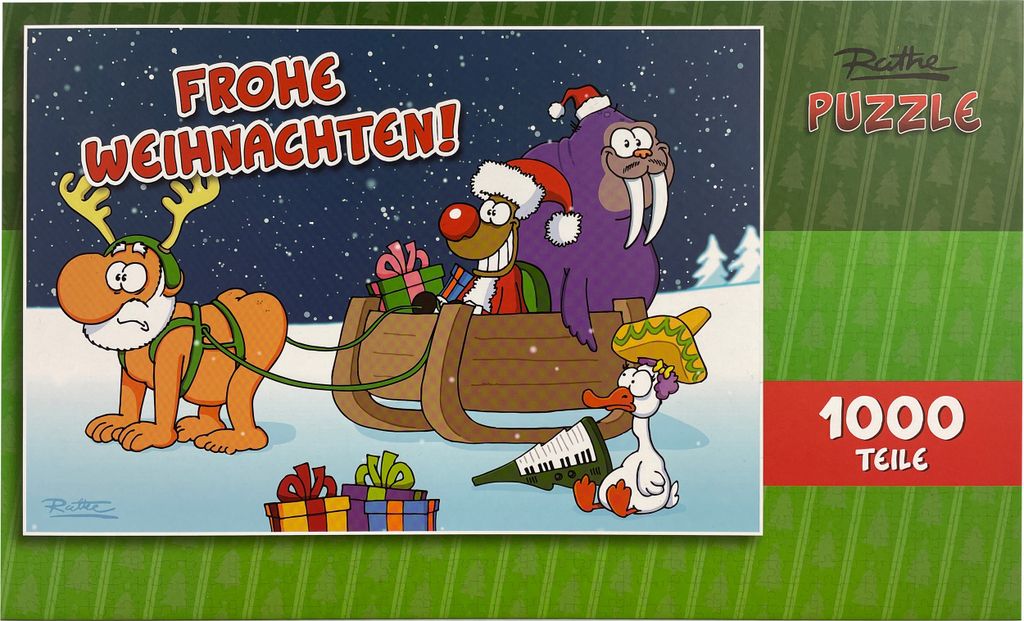 Ralph Ruthe Puzzle - XMAS Frohe Weihnachten 1000 Teile Santa und Rudi