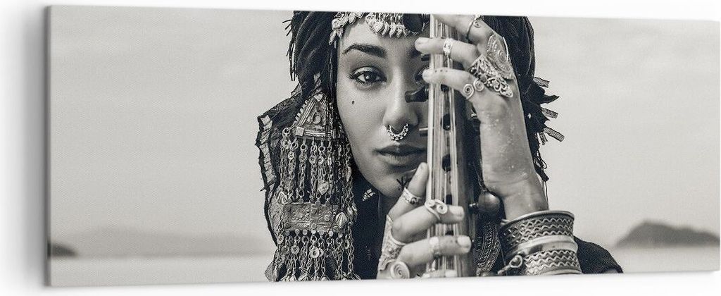 Bild auf Leinwand - Leinwandbild - Einteilig - Frau ethnisch Schmuck - 140x50cm - Wand Bild - Wanddeko - Wandbilder - Leinwanddruck - Bilder - Wand...