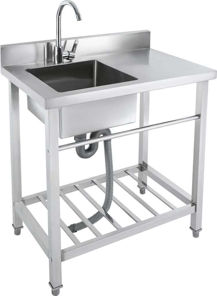Küchenspüle, freistehend, inklusive Wasserhahn und Aufbewahrungsmöglichkeiten, Silber