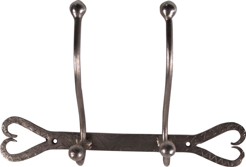 Klassischer 2èr Garderobenhaken, Kleiderhaken aus Metall, Silber-Farben, 16*39*7 cm, Wandhaken aus Holz, Metall & Keramik