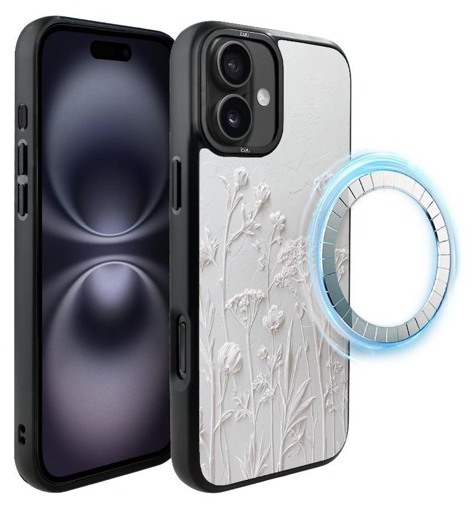 Schutzhülle für das iPhone 16, MagSafe-kompatibel, mattschwarze Seiten, getrocknete Wildblumen