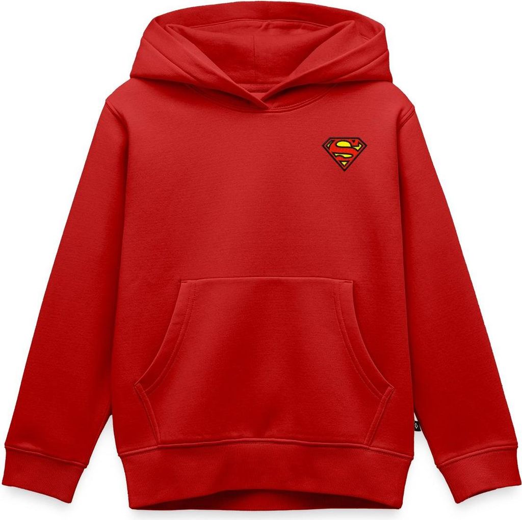Spreadshirt Superman Original Logo S-Shield Stick Kinder Premium Hoodie, 134/140 (8 Jahre), Rot