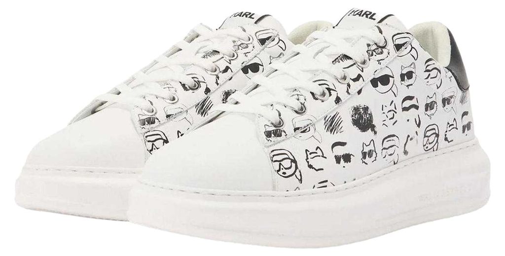 Karl Lagerfeld - Gesichter Sneaker für Herren, Leder NA189 (45,5 EU) (Weiß/Schwarz)