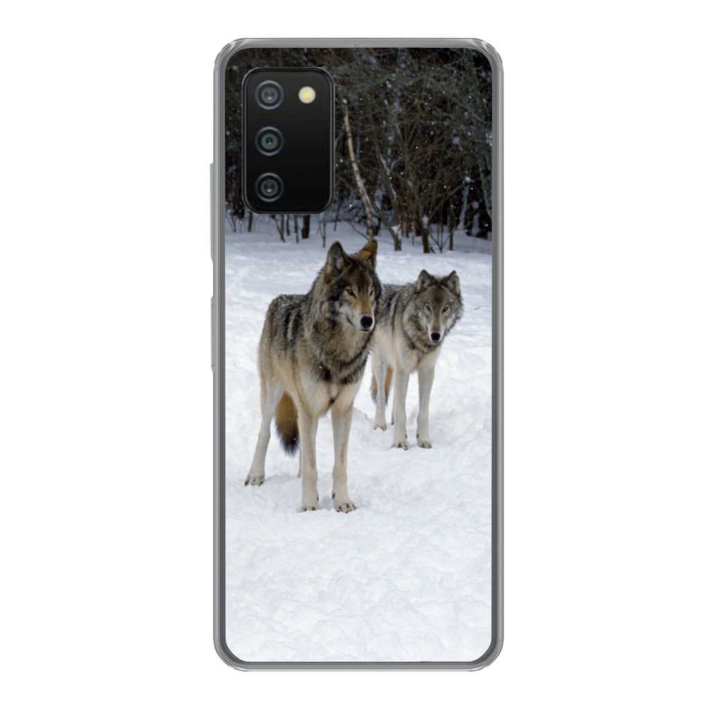 MuchoWow Handyhülle Schutzhülle Hülle für Samsung Galaxy A03s Wolf - Schnee - Kanada Silikon Softcase Handy Hülle - Schutz