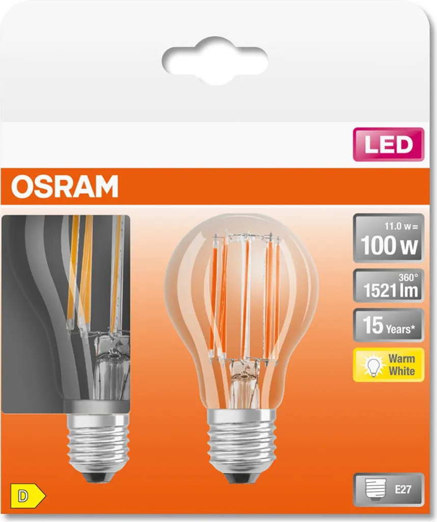 Ampoules LED E27 Verre Clair Osram Standard Forme Classique Pack de 2
