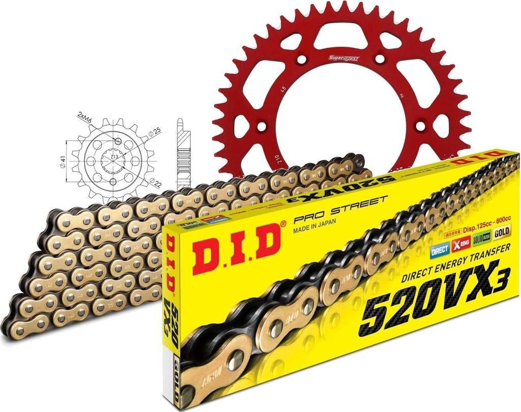 DID Kit Alu (rot) Kompatibel mit Honda XR650 R 00-07 14-48-110 DID520VX3(G&B) Niet