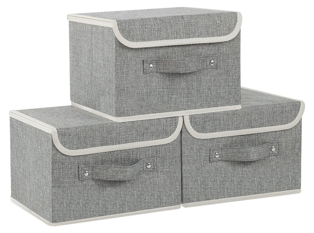 Dreiteilige Aufbewahrungsbox mit Deckel, faltbar, aus Vliesstoff mit Tragegriff, für Würfelregule, Kleideraufbewahrung, 26 × 20 × 17 cm, grau