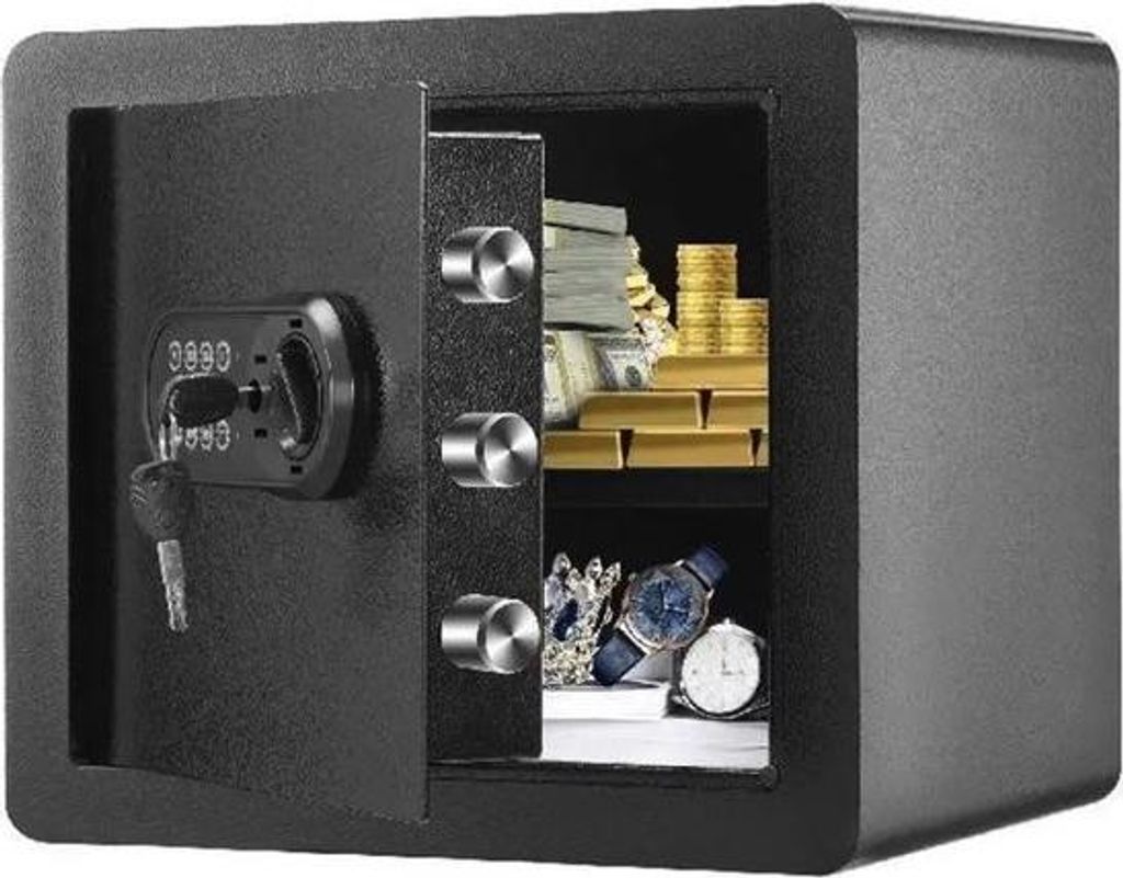 Sicherheitstresor - Feuerfester Tresor - Elektronischer Tresor - Tresor mit Zahlenschloss - 2 Schlüssel - Schwarz - 40x35X30cm