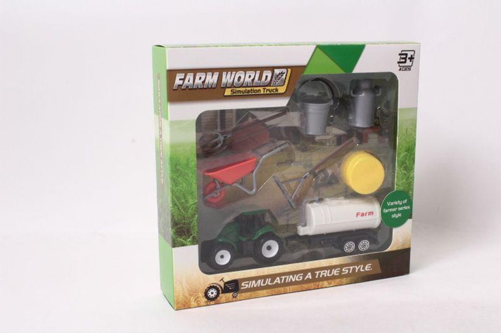 Traktor-Set mit Traktor, Anhänger und Bauernhof-Zubehör, 23x4,8x21,5 cm