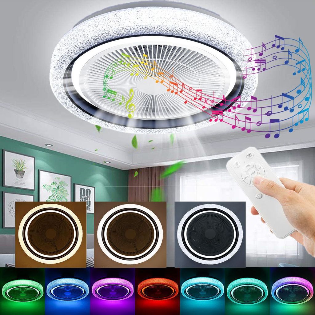 55W RGB LED Deckenleuchte mit Bluetooth Lautsprecher, Luftzirkulations Deckenventilator 50cm, RGB Dimmbar LED Deckenventilator mit APP