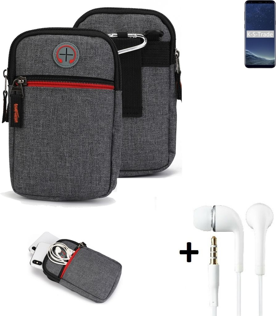 K-S-Trade Gürtel Tasche + Kopfhörer kompatibel mit Samsung Galaxy S8 Handy Tasche Holster Schutz Hülle Handy Hülle grau Zusatzfächer 1x