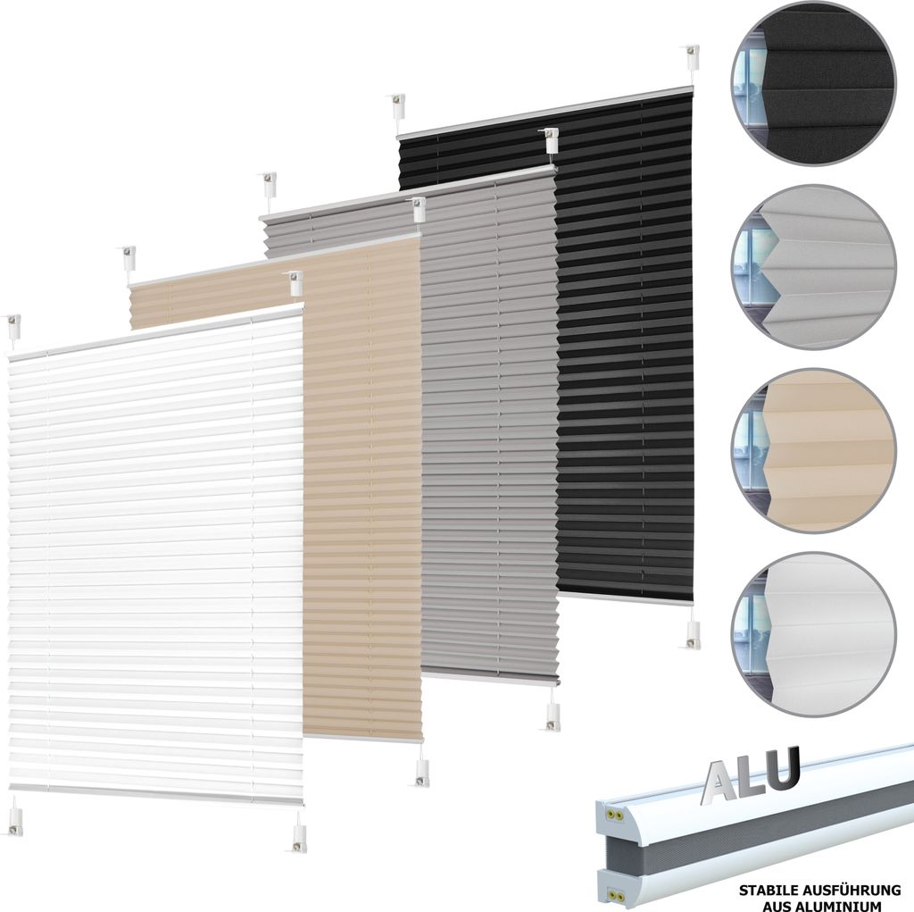 Plissee Faltrollo Jalousie Klemmfix ohne Bohren Alu Profil blickdicht Rollo beige 90cm 70 - 100cm