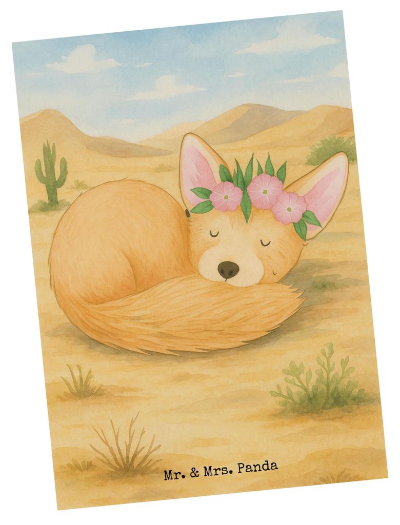 Mr. & Mrs. Panda Postkarte Wüstenfuchs Blumen Design - Weiß - Geschenk, Afrika, Fotokarte, Ansichtskarten, Wüste, Glücklich, bildkarte, Blumenk...