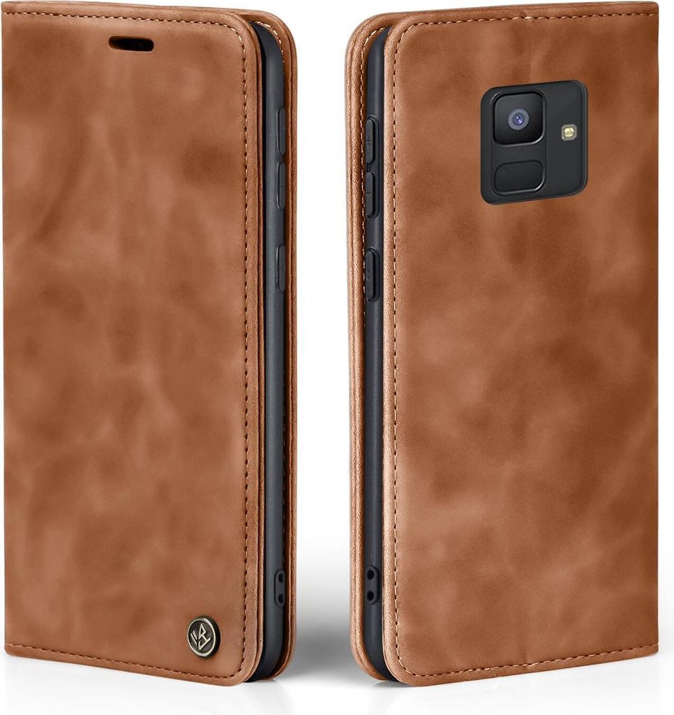 Handy Hülle für Samsung Galaxy A6 2018 Klapphülle Bookcase Flip Cover Handy Tasche Etui Farbe: Hellbraun