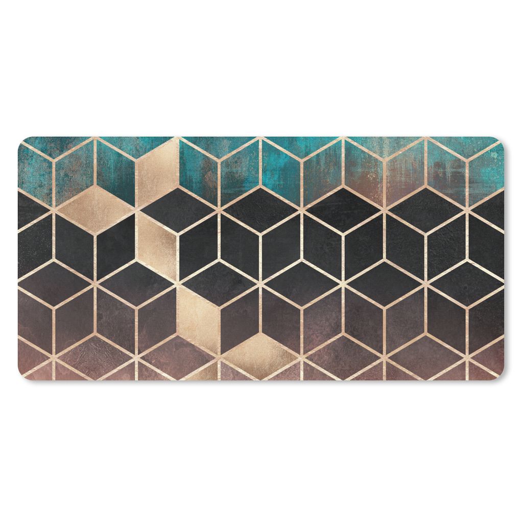 MuchoWow Mauspad Mousepad Abstrakt - Würfel - Gold - Muster - Luxus 60x30 cm - Mousepads - Maus Mat - Pad - Mausunterlage - Nachhaltig