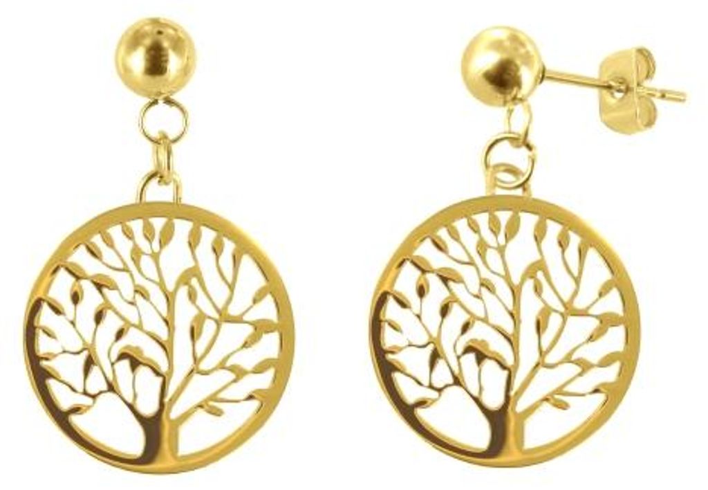 8CE-10005 CO88 Collection Ohrringe für Damen – Ohrringe mit Anhänger – Lebensbaum – Ø 25 mm – Stahl – Goldfarben