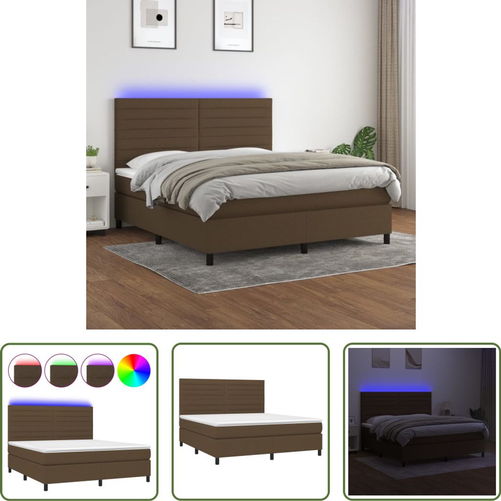 The Living Store Boxspringbett mit Matratze & LED Dunkelbraun 180x200 cm Stoff