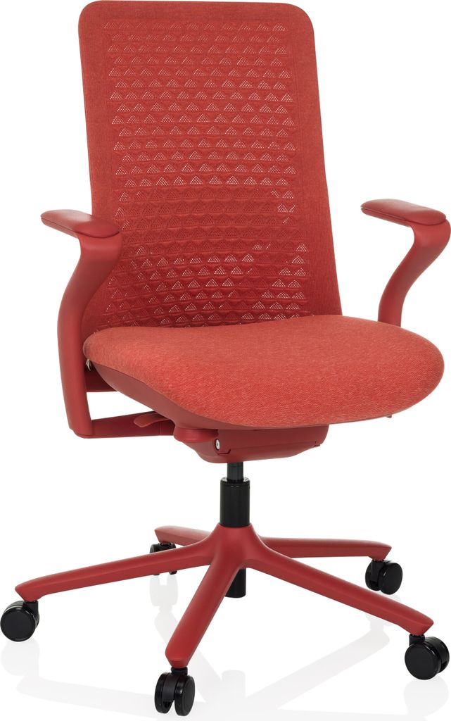 hjh OFFICE High End Bürostuhl VERVIO Ergonomischer Schreibtischstuhl mit Armlehnen Stoff / Netzstoff Rot Drehstuhl für Büro, Zuhause