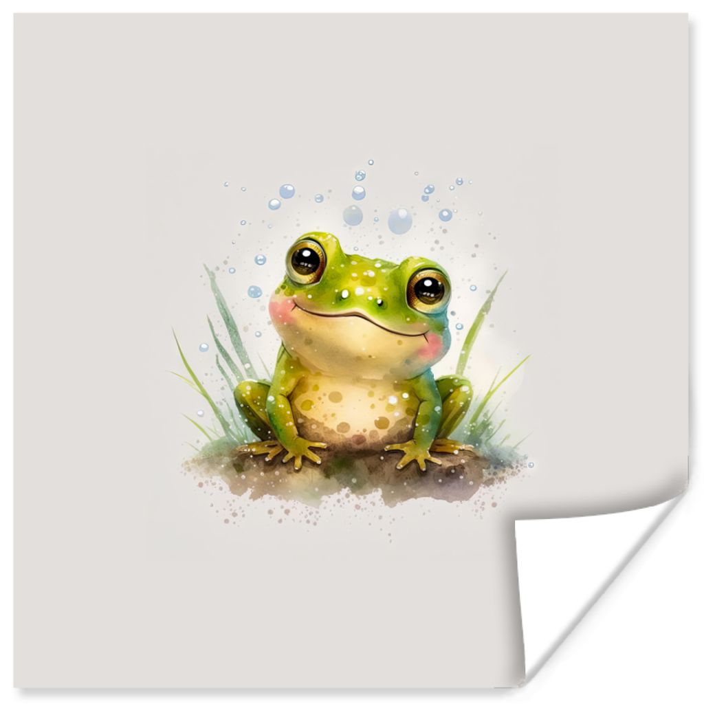 MuchoWow Poster Frosch - Grün - Aquarell - Tiere - Junge - Mädchen 50x50 cm - Wohnzimmerdekoration
