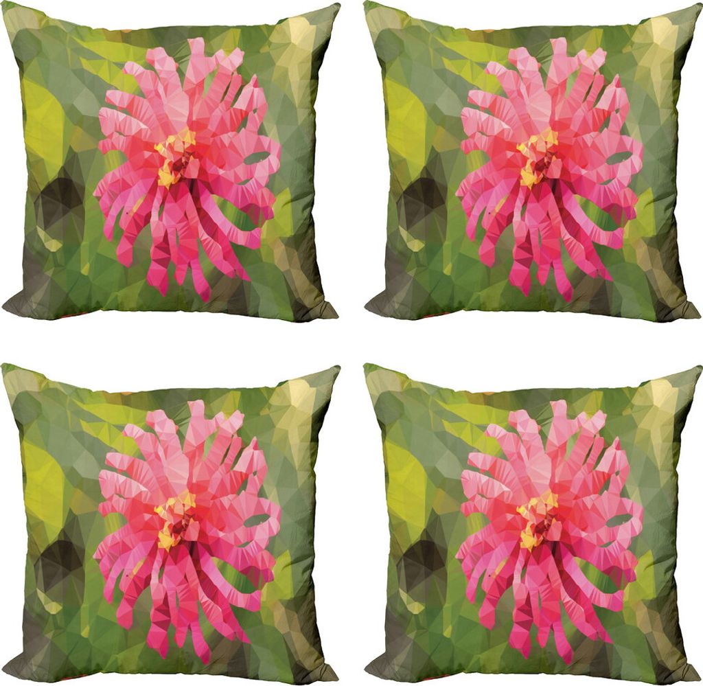ABAKUHAUS Polygonen Kissenbezug Set (4 Stück), Geometrische Zinnia-Blüte, Moderner Doppelseitiger Digitaldruck, 50 cm x 50 cm, Olivgrün Pastellrosa