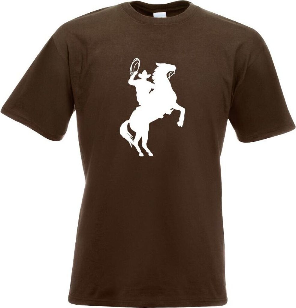 Kiwistar - T-Shirt - Chocolate - Cowboy mit Pferd Lasso Motiv Bedruckt Funshirt Design Print - mit Motiv Bedruckt - Funshirt Design - Sport - Freiz...