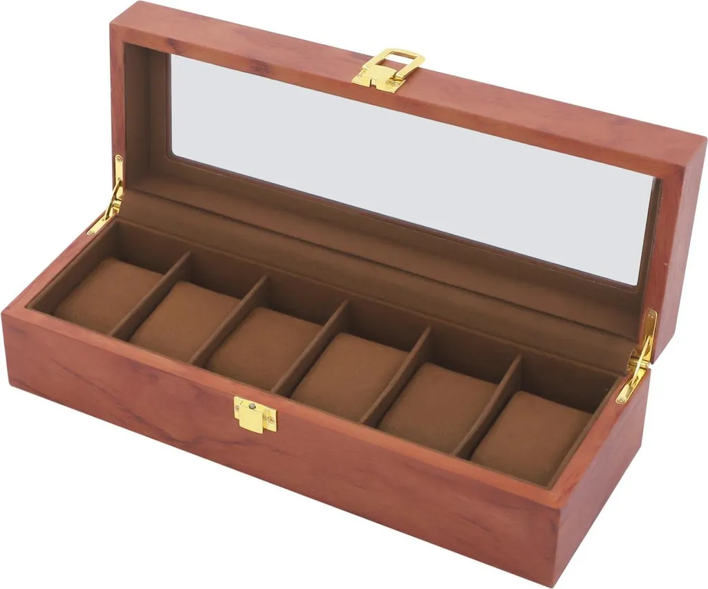 Boîte à montres anti-poussière 6 slots en bois et velours contre rayures