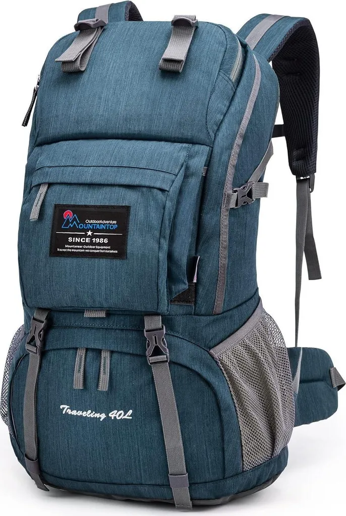 Mountaintop 40L Sac à dos de randonnée trekking 03 Bleu azur avec housse