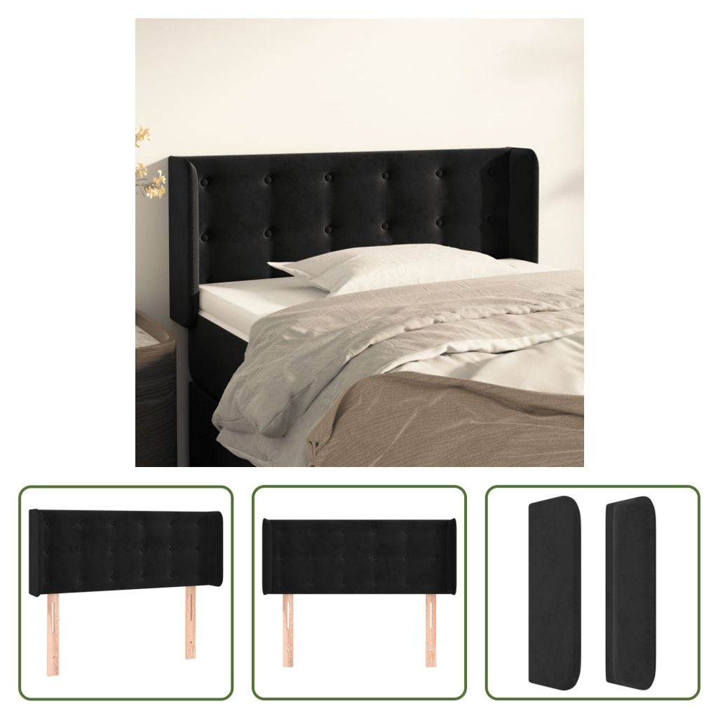 The Living Store Kopfteil mit Ohren Schwarz 83x16x78/88 cm Produktbild 