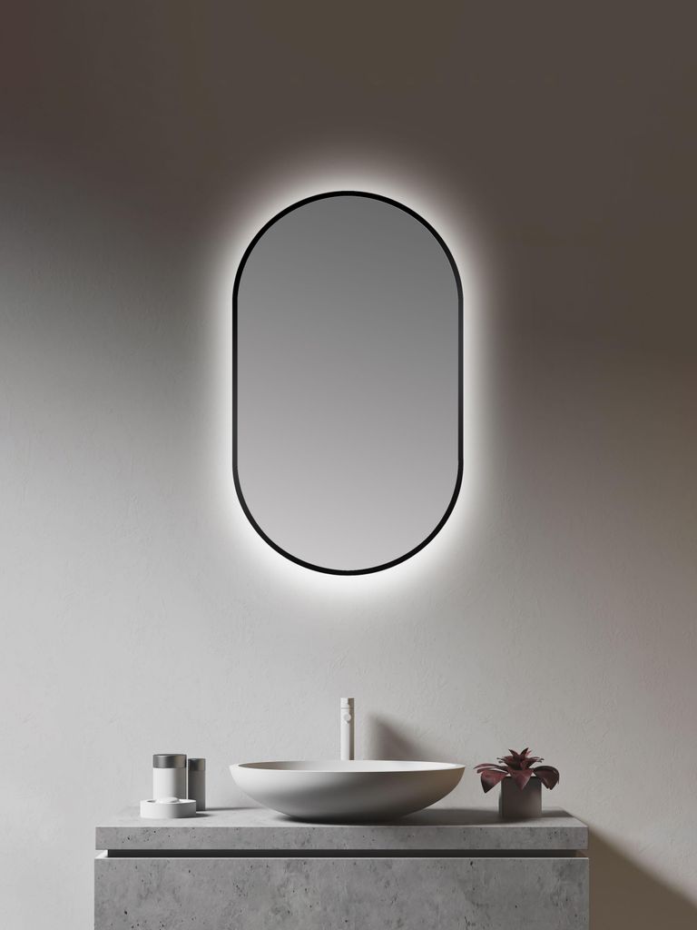 LED Wandspiegel 45×75 cm, matt schwarz, Alurahmen, Licht Produktbild 