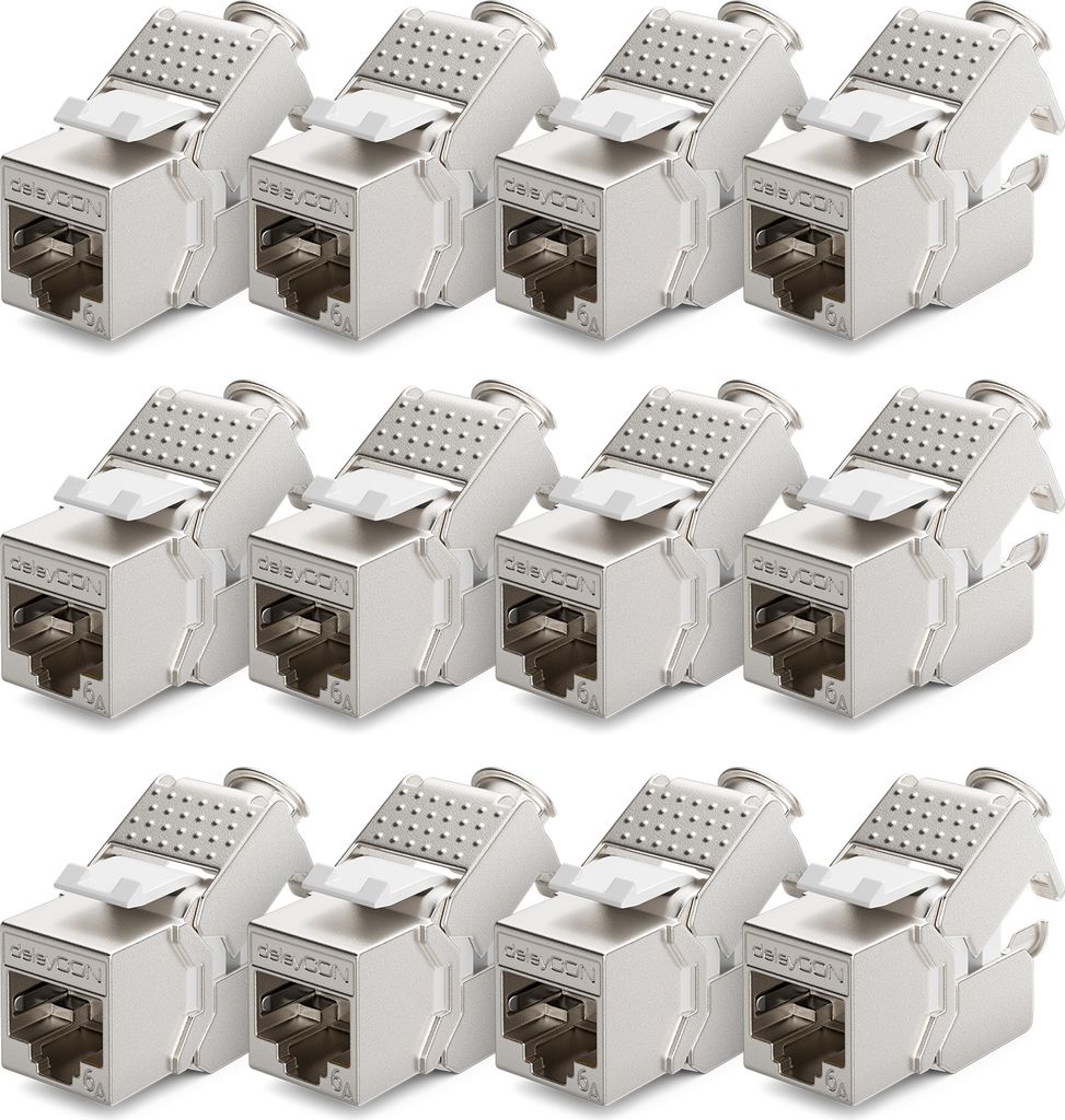 deleyCON 12x Keystone Modul CAT 6a Jack - Vollgeschirmt STP RJ45 Buchse Werkzeugfrei Dank Snap-In Montage CAT Rohkabel 500Mhz 10GBit/s