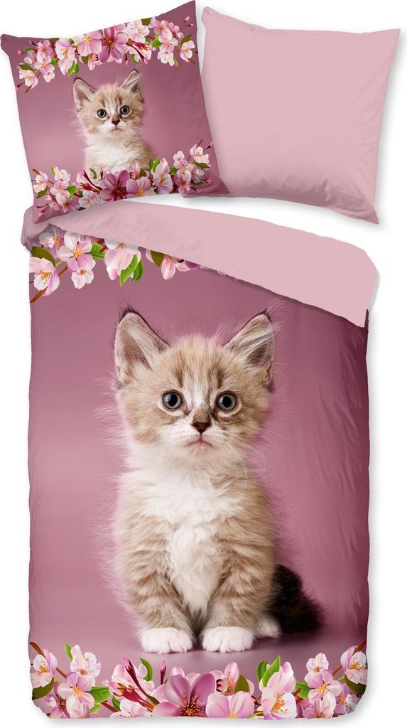 Duvet cover Good Morning 135x200 + 1* 80x80 cm - kitten cat with flowers