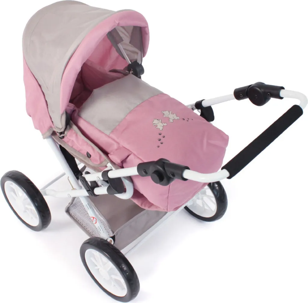 Poussette poupée LENI combinée, guidon réglable et panier, décor ours