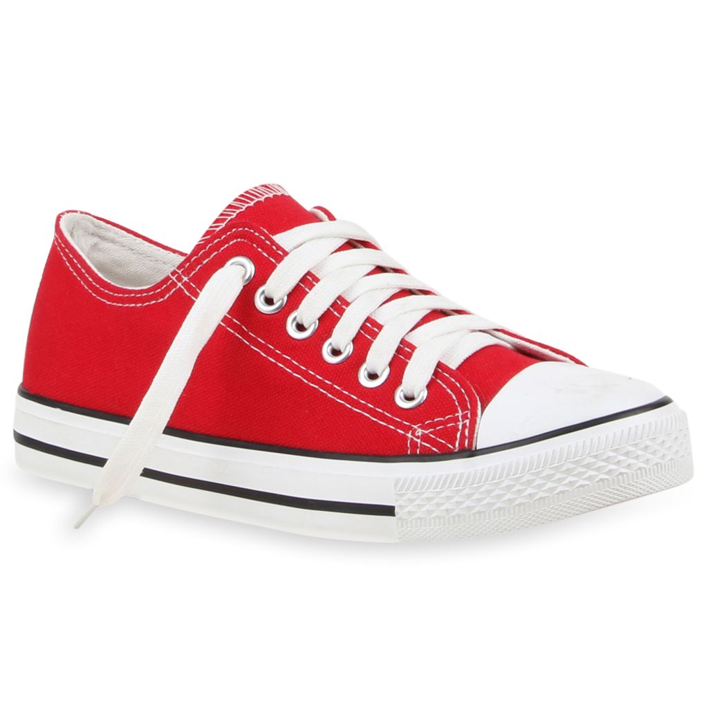 Mytrendshoe Damen Sneakers Sportschuhe Stoffschuhe 71191 Textil Schuhe, Farbe: Rot, Größe: 37